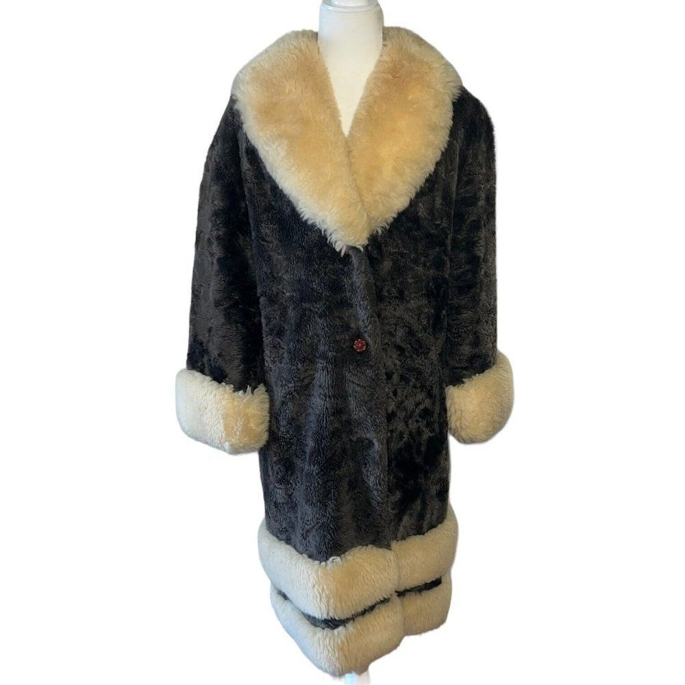 Vintage 60s/70s Mod Brown Fur Sears Fashions Lined Button Front Coat Size Medium